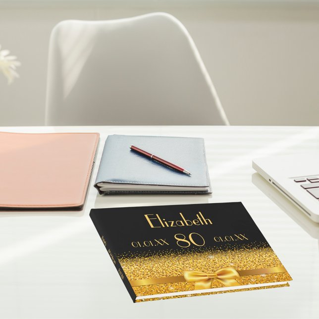 Livre D'or 80e anniversaire noir or arc classique élégant (Créateur téléchargé)