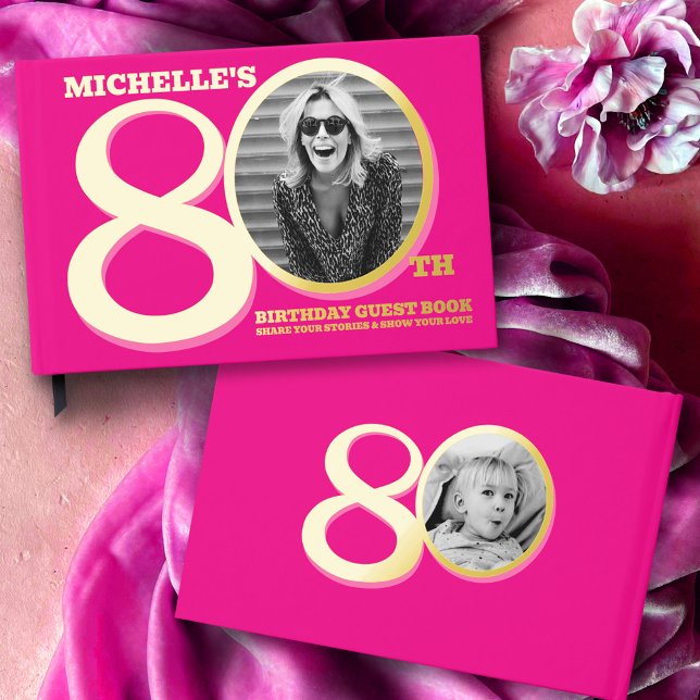 Livre D'or 80th birthday two photos hot pink gold (Créateur téléchargé)