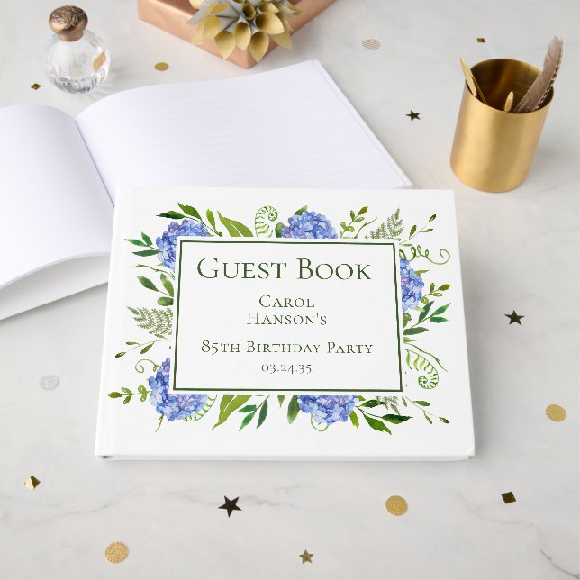 Livre D'or 85th Birthday Blue Hydrangeas (Recto ouvert)