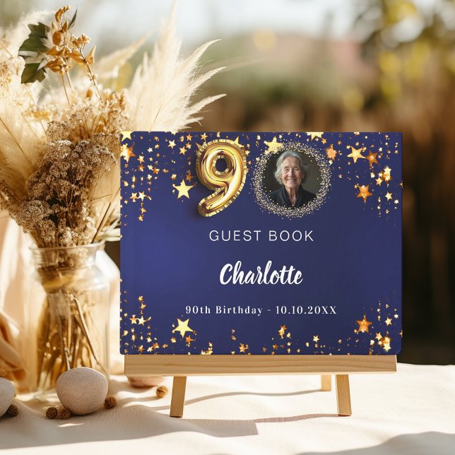 Livre D'or 90e anniversaire marine bleu or étoiles photo (Créateur téléchargé)