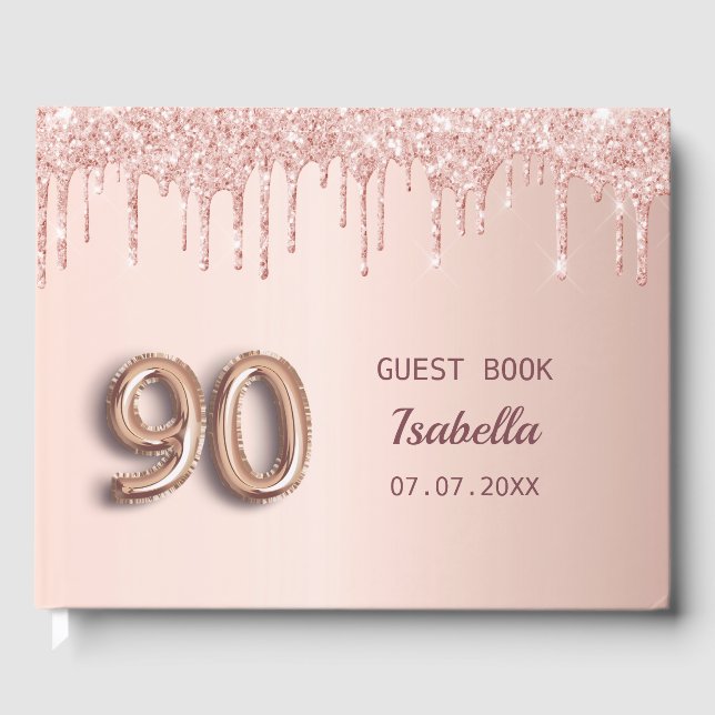 Livre D'or 90e anniversaire rose gouttes rose or (Recto)