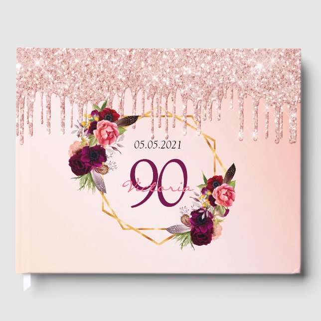 Livre D'or 90e anniversaire rose or géométrique (Recto)