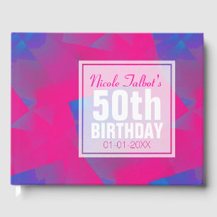 Livre D'or Abstrait Pink Blue 50th Birthday Guest Book