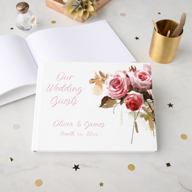 Livre D'or Accueil mariage rose Rose antique (Recto ouvert)