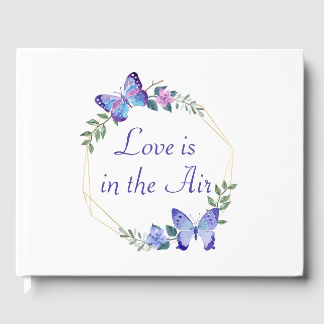 Livre D'or Aimer Papillon Aquarelle Papillons Mariage bleu (Recto)