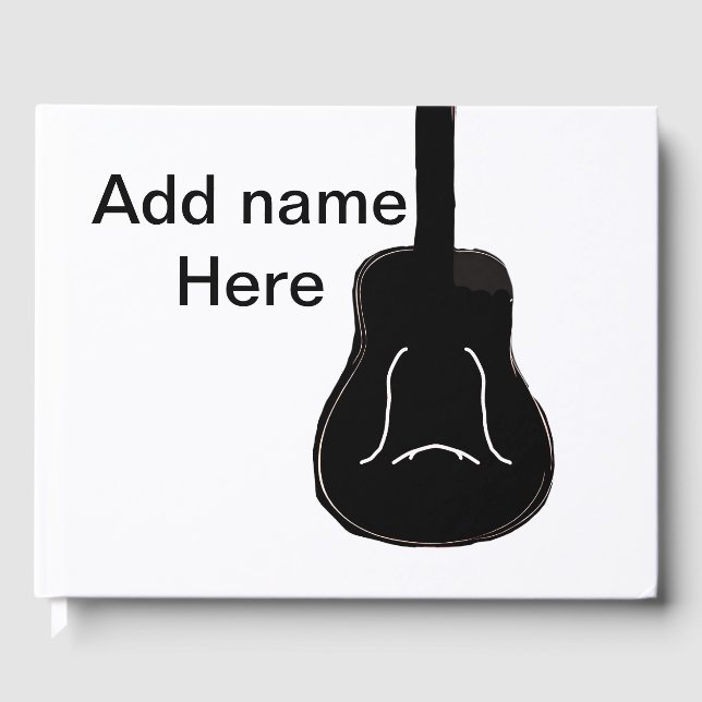 Livre D'or Ajouter nom noir blanc guitare texte musical (Recto)