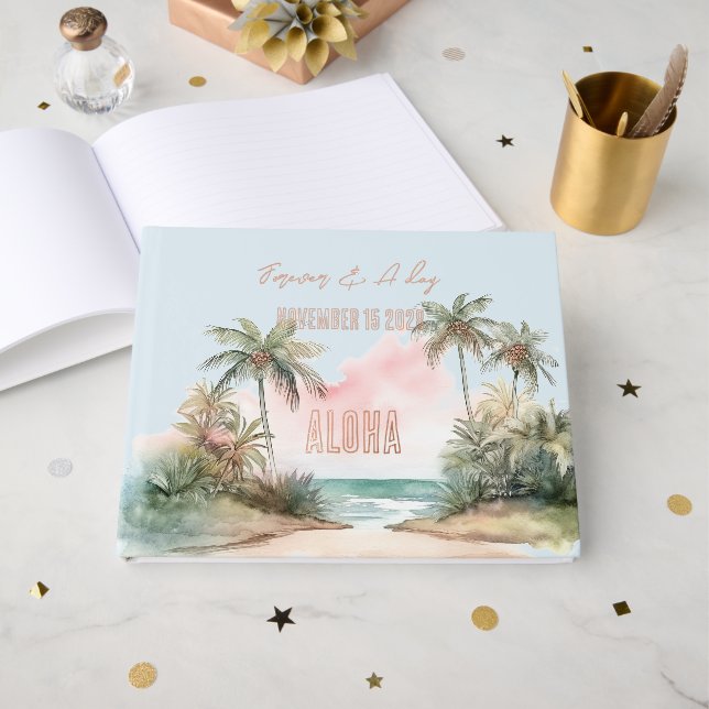 Livre D'or Aloha Tropical Beach Palm Trees Mariage (Recto ouvert)