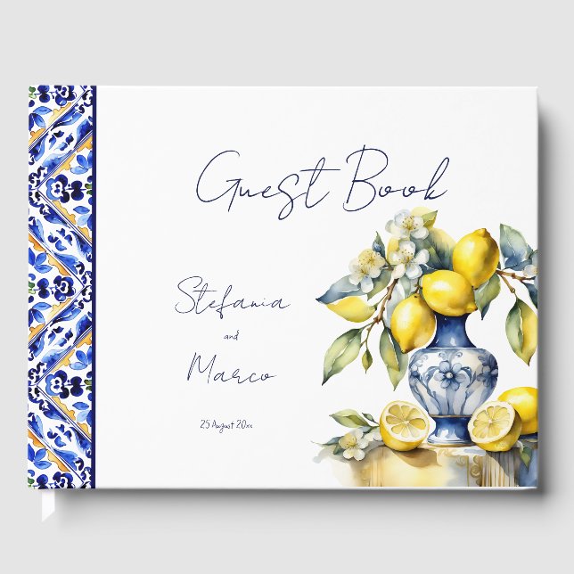 Livre D'or Amalfi italien tuiles bleu citrons mariage (Recto)