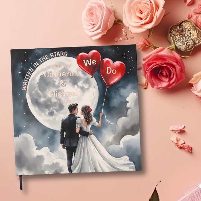 Livre D'or Amour romantique sur Cloud Neuf Mariage Fairytale (Front view together forever we do under celestial midnight sky - On Cloud Nine Wedding Guest Book)