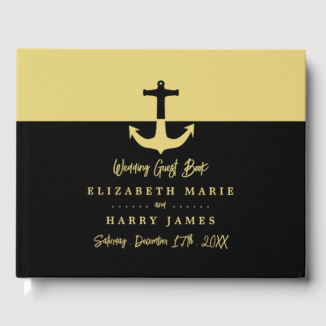Livre D'or Ancre nautique - Black Gold - Mariage plage (Recto)