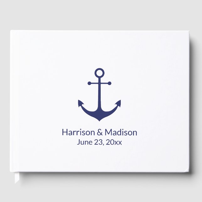 Livre D'or ancre nautique mariage marine bleu blanc élégant (Recto)