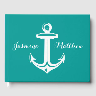 Livre D'or Ancre nautique Mariage Turquoise, Fête des mariées