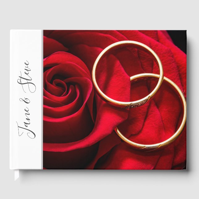 Livre D'or Anneaux élégants mariages roses rouges romantiques (Recto)