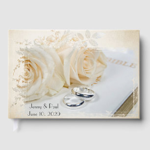 Livre D'or Anneaux mariages sur la Bible Blanche