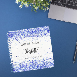 Livre d'or anniversaire bleu royal confettis blanc