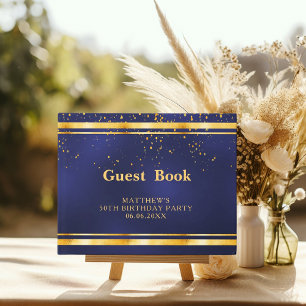 Livre D'or Anniversaire de la fête marine bleu en or confetti