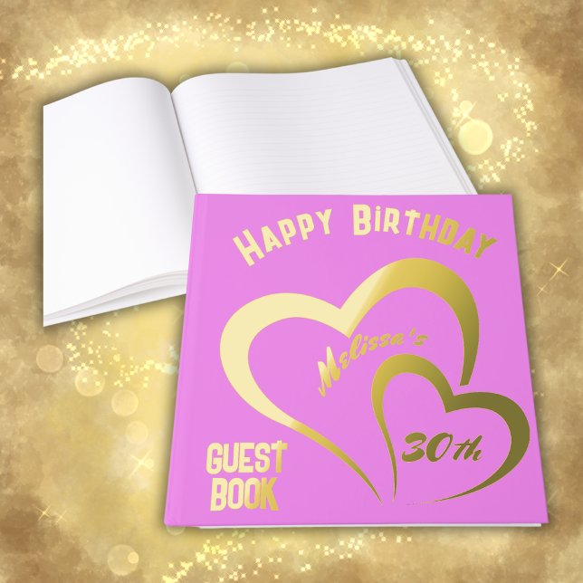 Livre D'or Anniversaire d'or moderne sur rose - Monogramme | (Créateur téléchargé)