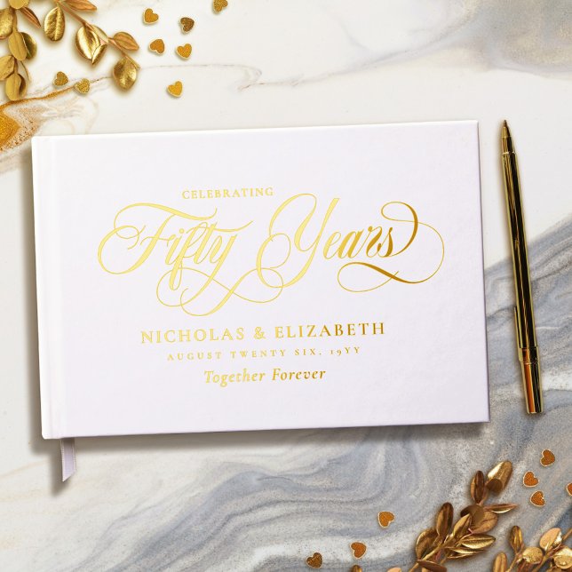 Livre D'or Anniversaire du 50e Mariage de White Gold Foil (Créateur téléchargé)