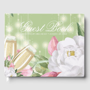 Livre D'or Anniversaire floral de champagne vert de luxe