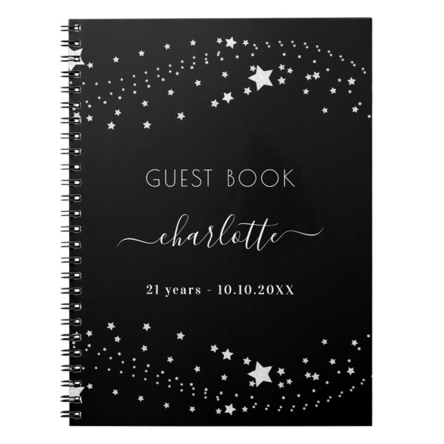 Livre d'or anniversaire noir argent étoile nom (Devant)