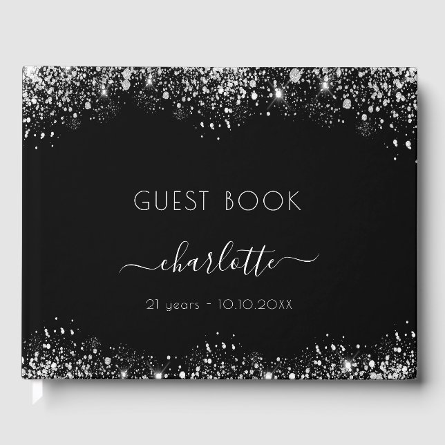 Livre D'or Anniversaire noir argent parties scintillant nom m (Recto)