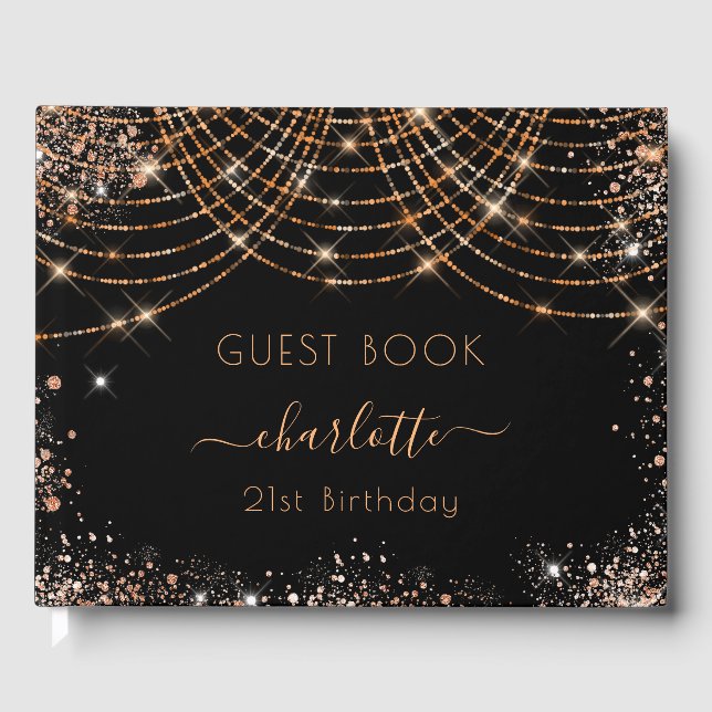 Livre D'or Anniversaire noir or parties scintillant nom (Recto)