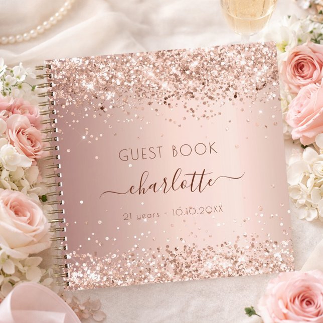 Livre d'or anniversaire rose gold pailleté monogra (Créateur téléchargé)