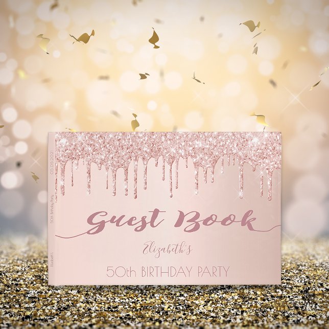 Livre D'or Anniversaire rose or parties scintillant gouttes r (Créateur téléchargé)