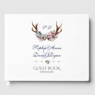 Livre D'or Antlers Mariage floral bleu rose pâle