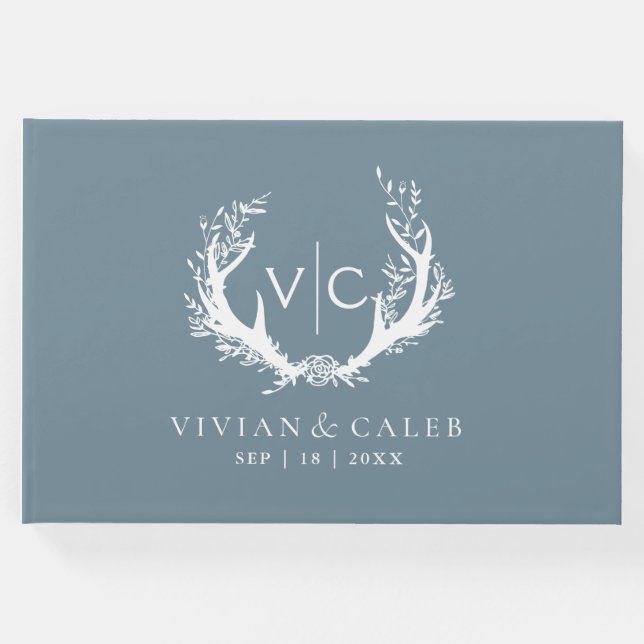 Livre D'or Antlers rustiques avec couronne fleurie | MARIAGE (Devant)