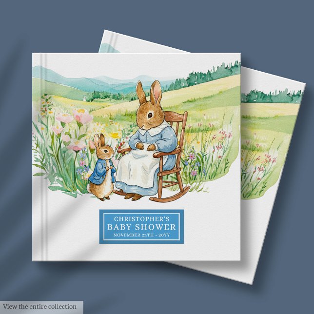 Livre D'or Aquarelle Bébé Garçon Douche Guest Book Rabbit (Watercolor Baby Boy Shower Guest Book Rabbit)