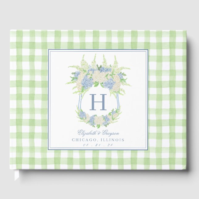 Livre D'or Aquarelle Bleu et Blanc Hydrangea Crest (Recto)