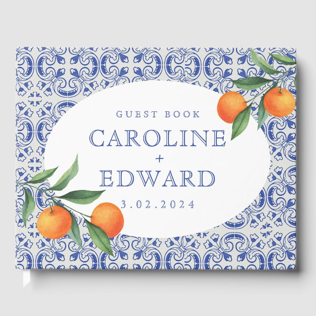 Livre D'or Aquarelle bleu Mariage méditerranéen (Recto)