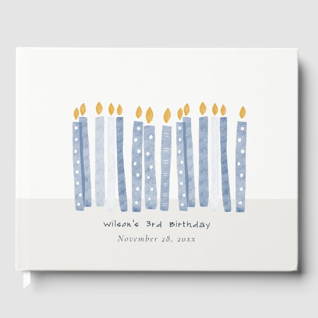 Livre D'or Aquarelle bleu pastel mignonne Bougies d'anniversa (Recto)