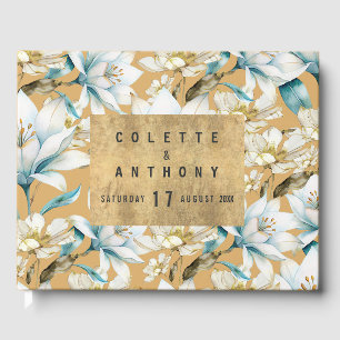 Livre D'or Aquarelle botanique bleu blanc lily floral