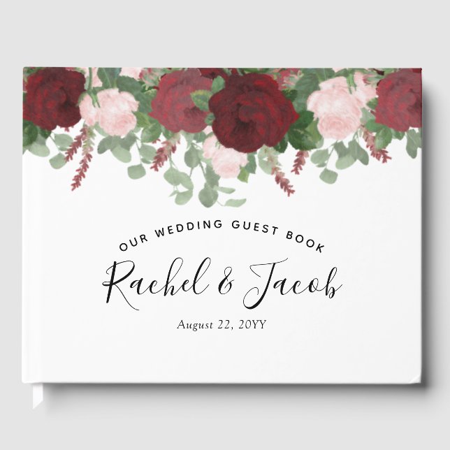 Livre D'or Aquarelle Bourgogne Floral Blush Mariage rose (Recto)