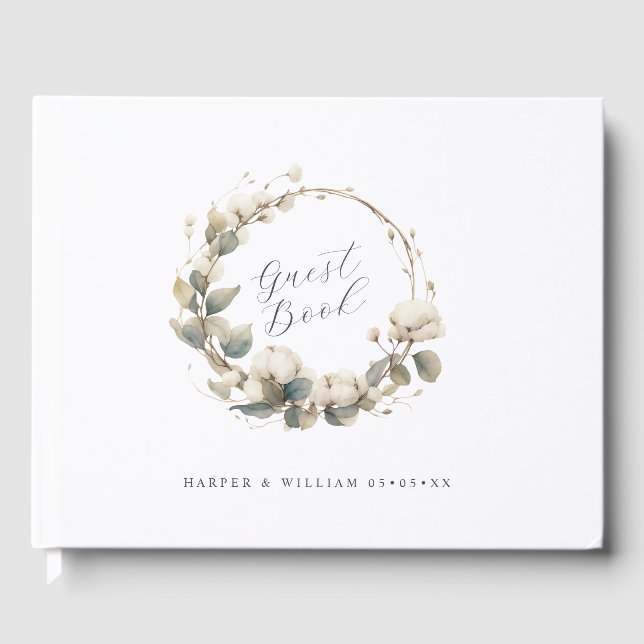 Livre D'or aquarelle coton & eucalyptus mariage (Recto)