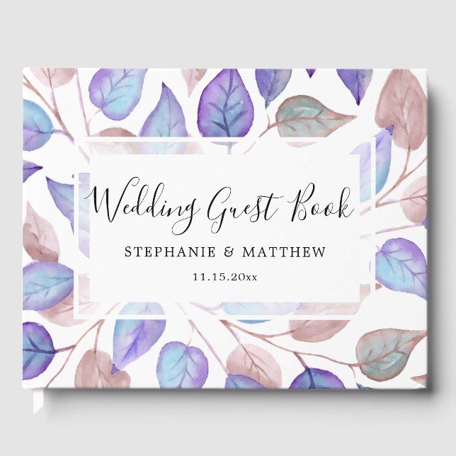 Livre D'or Aquarelle de feuillage moderne Mariage peint viole (Recto)