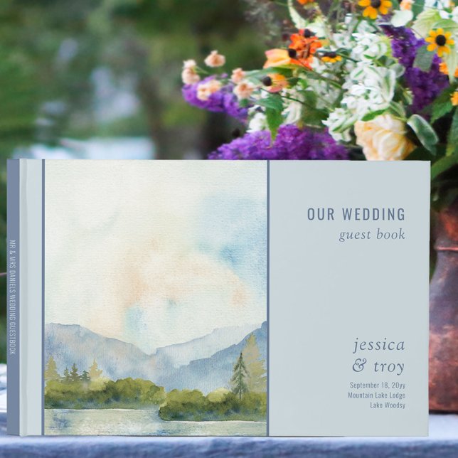 Livre D'or Aquarelle du lac Mountain Mariage bleu Dusty (Créateur téléchargé)