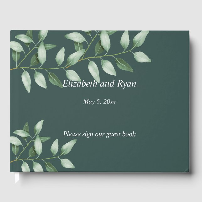 Livre D'or Aquarelle Eucalyptus Botanique, Vert Turquoise Per (Recto)