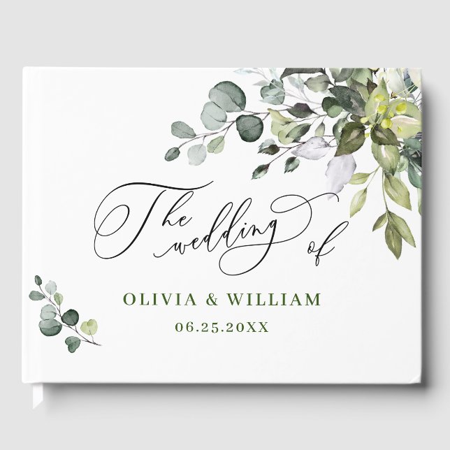 Livre D'or Aquarelle Eucalyptus Mariage de verdure (Recto)