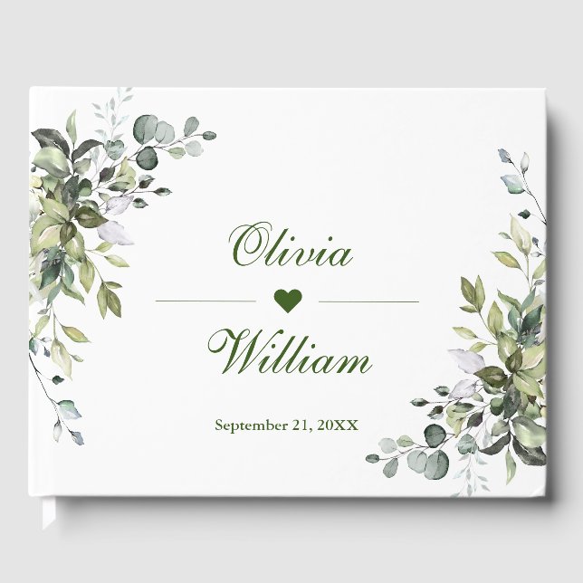 Livre D'or Aquarelle Eucalyptus Mariage de verdure (Recto)