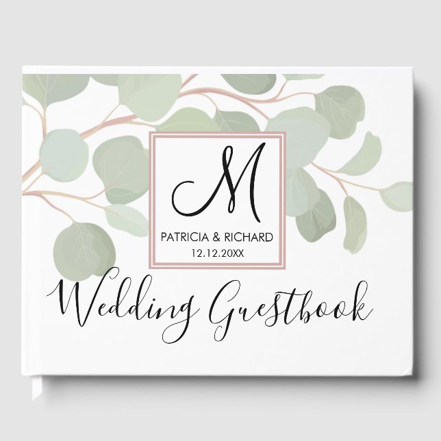Livre D'or Aquarelle Eucalyptus Monogramme Mariage (Recto)