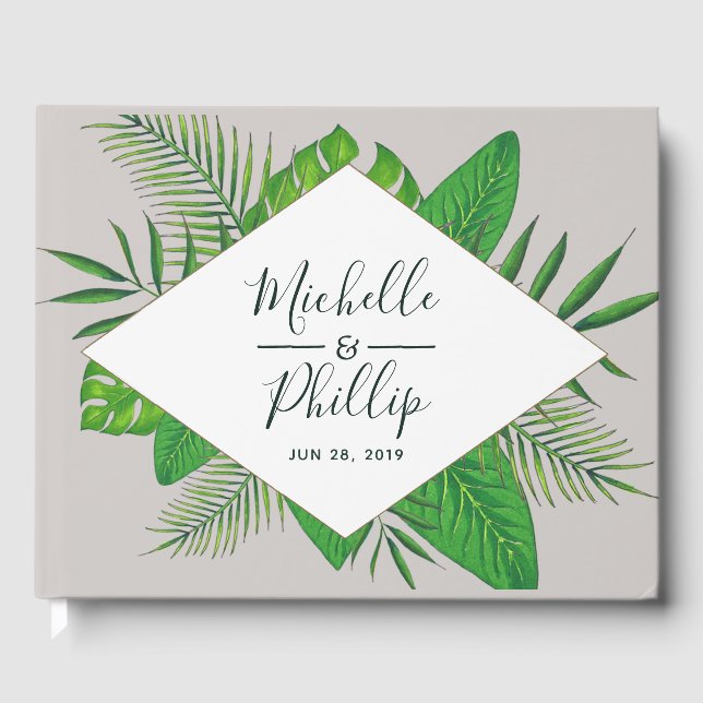 Livre D'or Aquarelle feuillage tropical Plage Mariage (Recto)