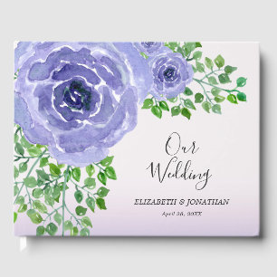 Livre D'or Aquarelle Fleurs pourpres et verdure   Mariage