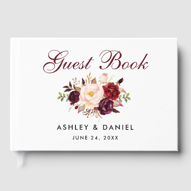 Livre D'or Aquarelle Floral Bourgogne Mariage (Recto)