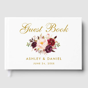 Livre D'or Aquarelle Floral Bourgogne Mariage or