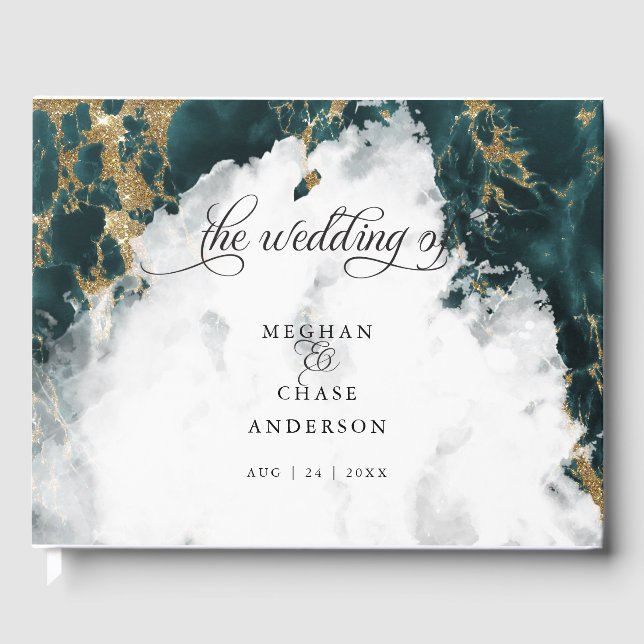 Livre D'or Aquarelle marbrée turquoise BarefootBride™ (Recto)