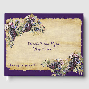 Livre D'or Aquarelle Mariage viticole raisins sur papier rust