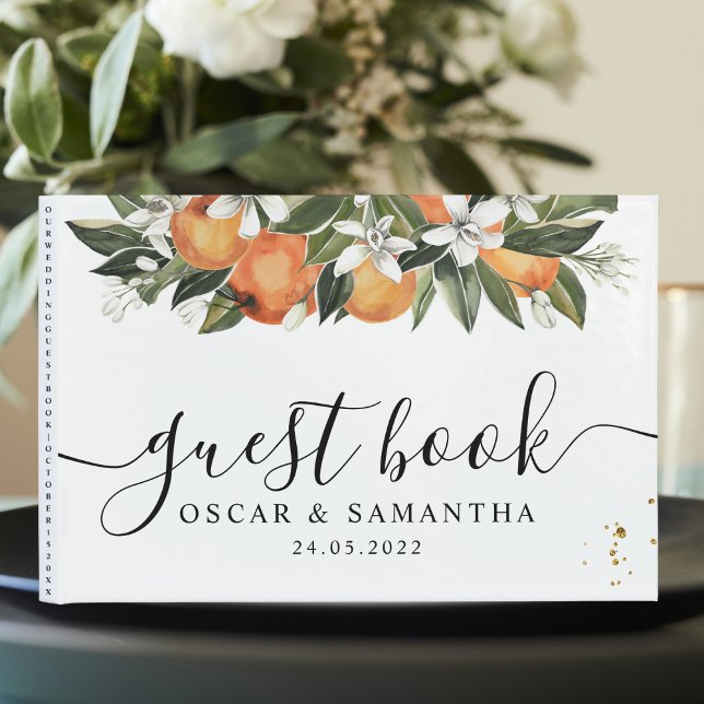 Livre D'or Aquarelle moderne orange et fleurs (Créateur téléchargé)